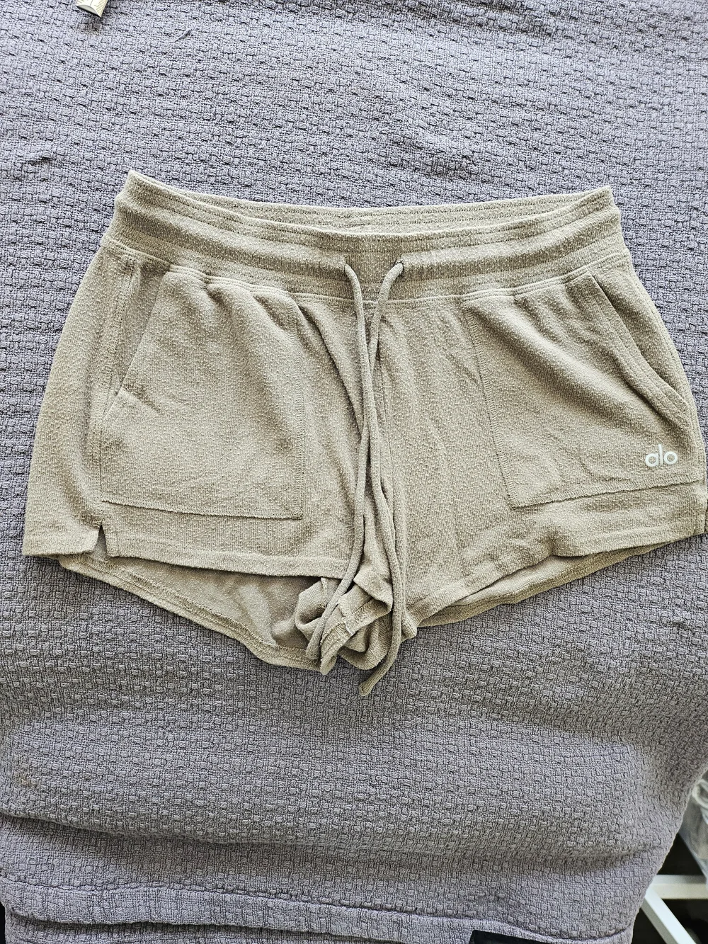 ALO Yoga Olive Green Knit Drawstring Athletic Shorts